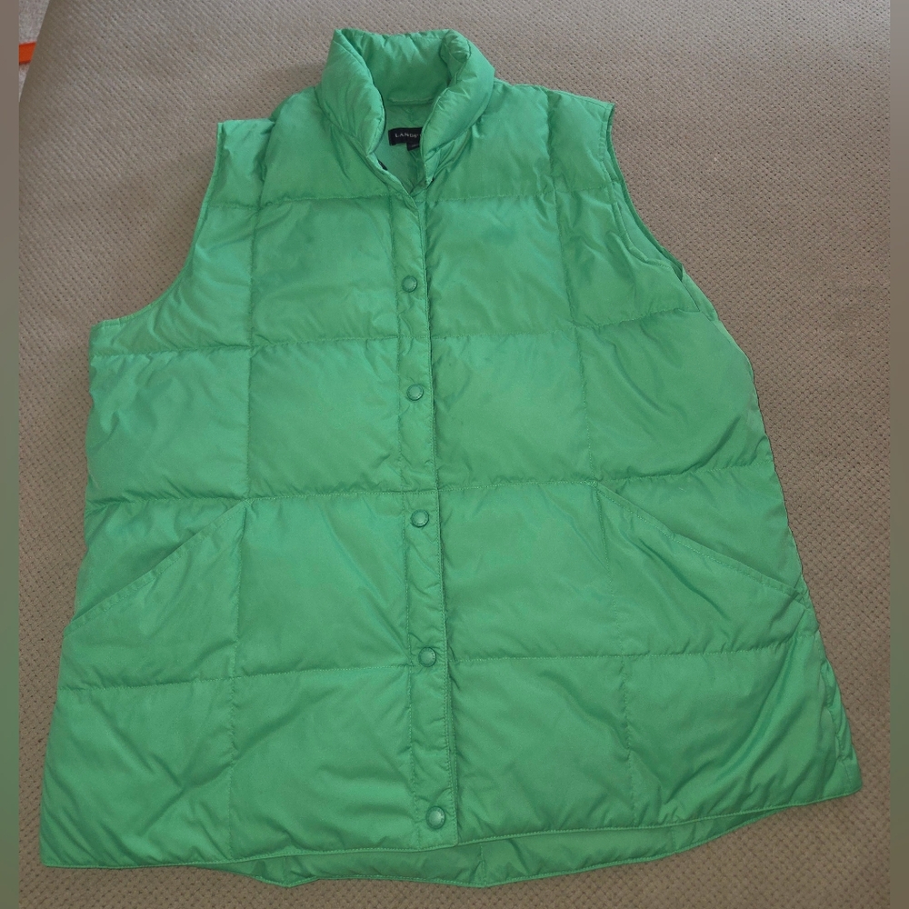 Lands' End Goosedown Feathers Green Puffer Vest women's size 1X 16w-18w